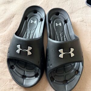 Under Armour Black and Gray Slide Sandals unisex m8 w9